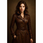 Women Vintage Brown Lambskin Leather Coat