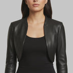 Women Black Cropped Bolero Leather Jacket