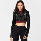 Women's Cropped Bolero Shrug Black Sheepskin Biker Leather Jacket
