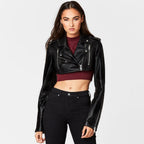 Women's Cropped Bolero Shrug Black Sheepskin Biker Leather Jacket