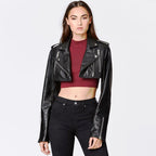 Women's Cropped Bolero Shrug Black Sheepskin Biker Leather Jacket