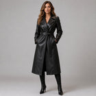 Women Black Leather Trench Coat – Timeless Sophistication