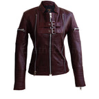 Distressed Maroon Red Sheep Skin Rib Quilted Genuine Leather Jacket