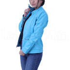 Rebecca Sky Blue Leather Jacket