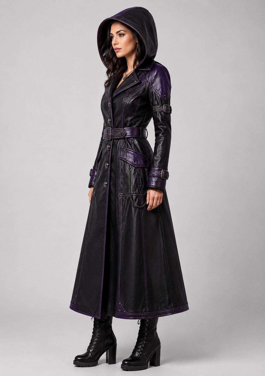 Women Halloween Leather Trench Coat – Luxury Lambskin Design