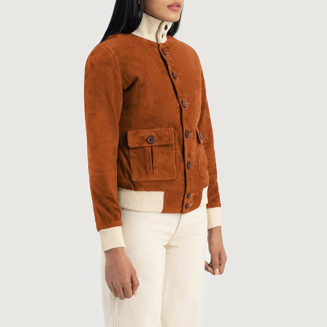 Classic Brown Suede Bomber Jacket by Avanzar Leather