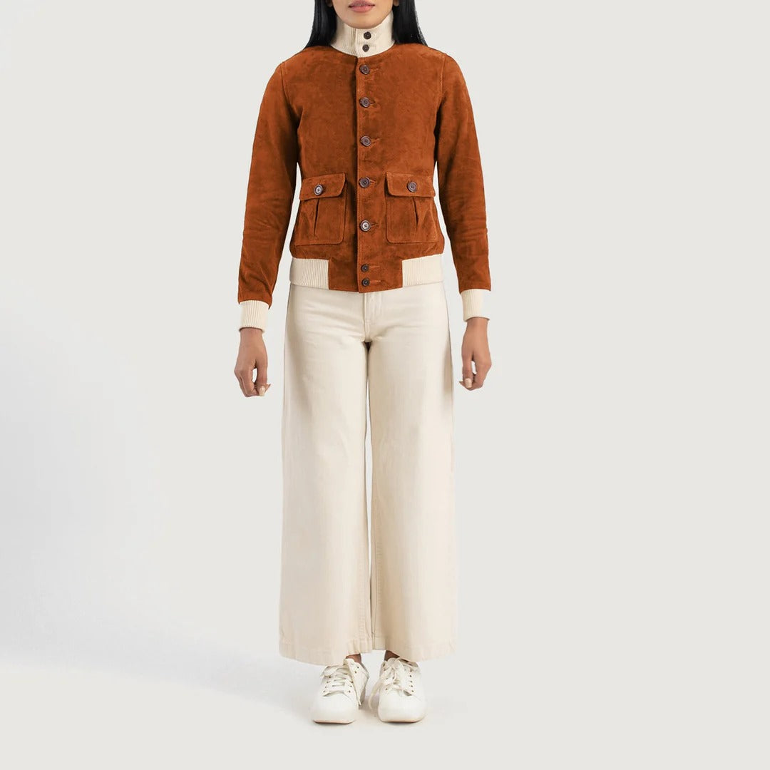 Classic Brown Suede Bomber Jacket by Avanzar Leather