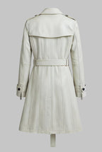 Women White Leather Trench Coat Long