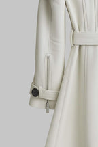 Women White Leather Trench Coat Long
