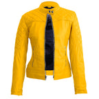 Leather Skin Women Yellow Quilted Genuine Leather Jacket