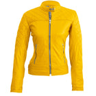 Leather Skin Women Yellow Quilted Genuine Leather Jacket