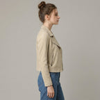 Women's Beige Suede Moto Jacket
