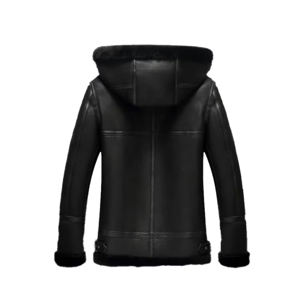 Women's Black Bomber B3 Hooded Aviator Leather Jacket