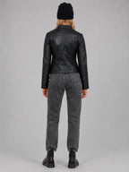 Women's Black Leather Cafe Racer Jacket - Sleek Modern Look