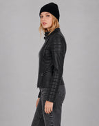 Women's Black Leather Cafe Racer Jacket - Sleek Modern Look