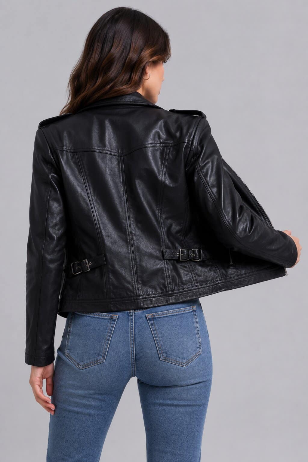 Women's Black Leather Harrington Jacket - Classic Trucker Style