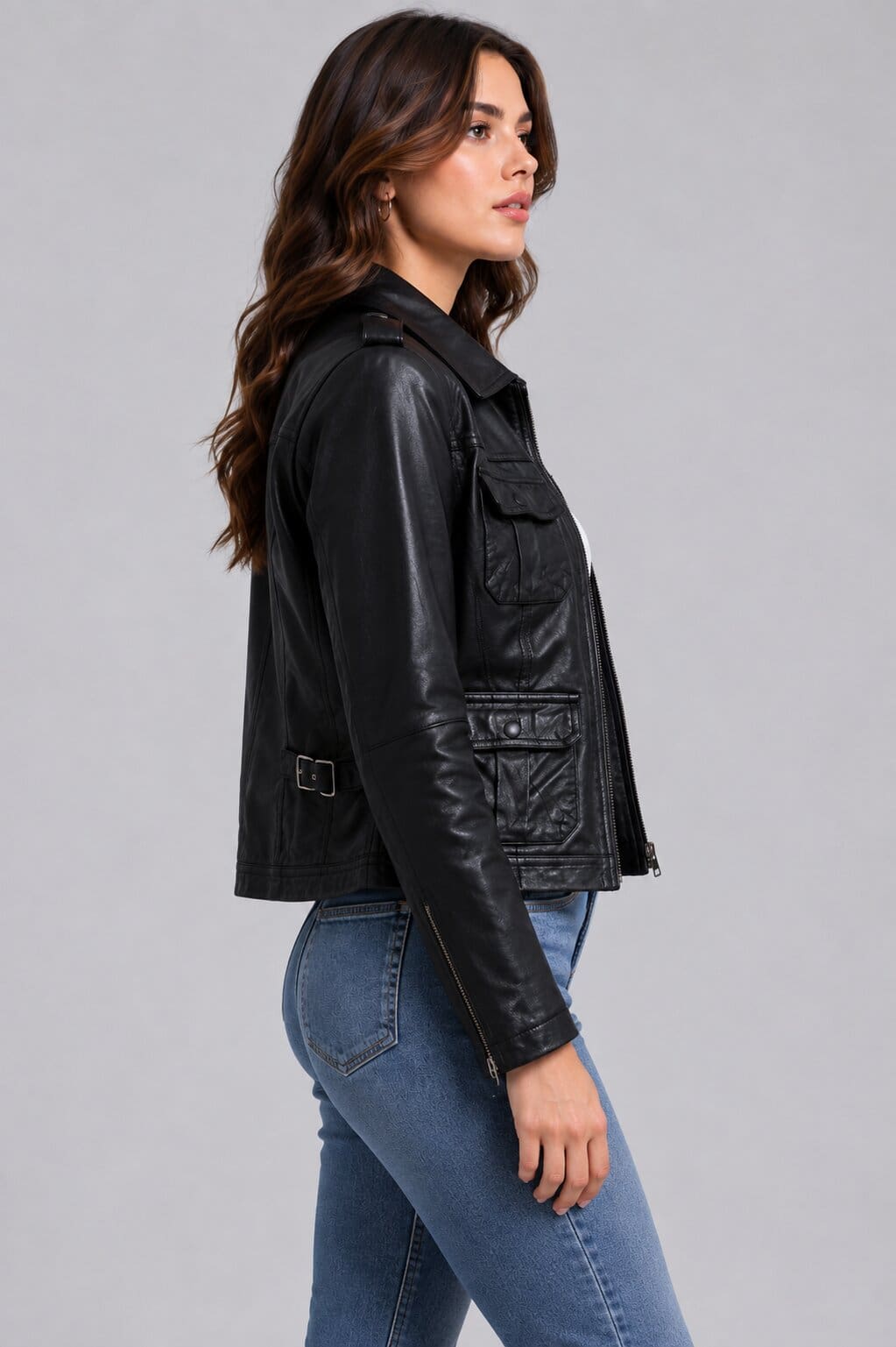 Women's Black Leather Harrington Jacket - Classic Trucker Style