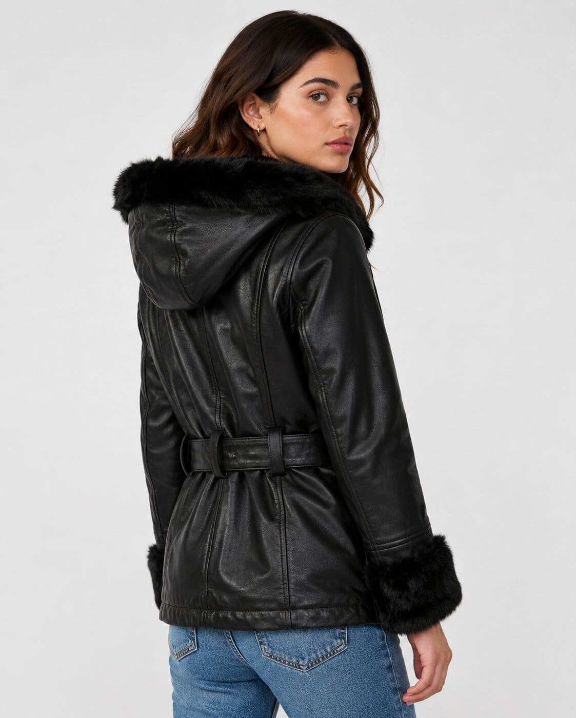 Women's Black Leather Shearling Jacket - Timeless Winter Look