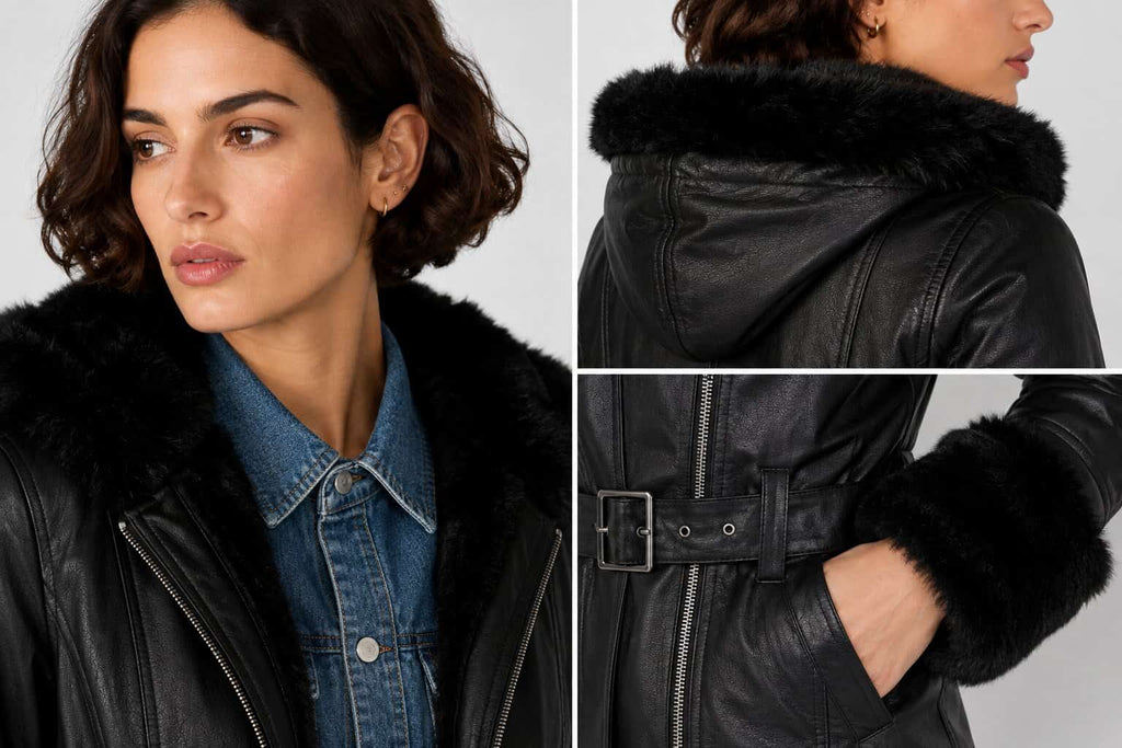 Women's Black Leather Shearling Jacket - Timeless Winter Look