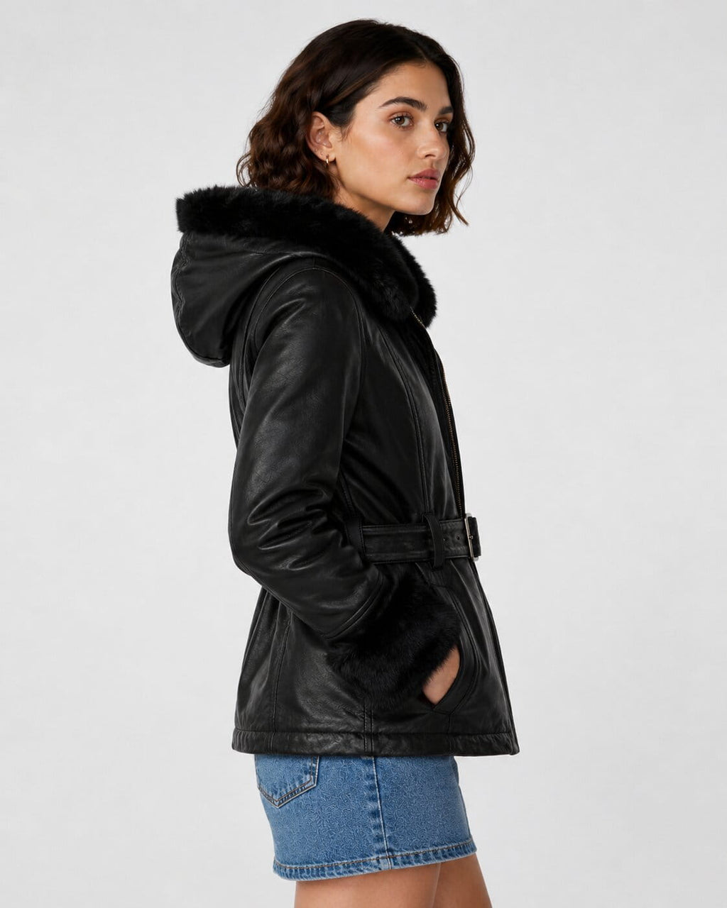 Women's Black Leather Shearling Jacket - Timeless Winter Look