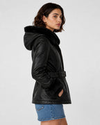 Women's Black Leather Shearling Jacket - Timeless Winter Look
