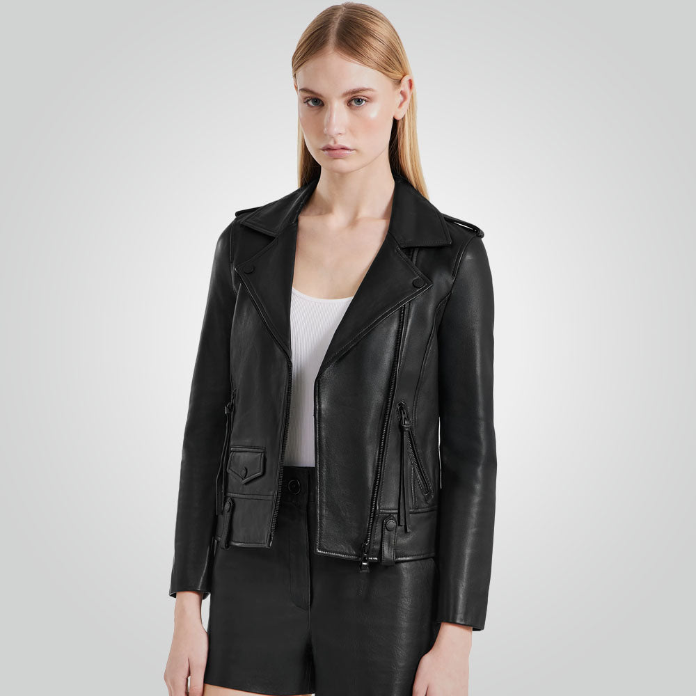 Women's Black Motorbike Leather Biker Jacket