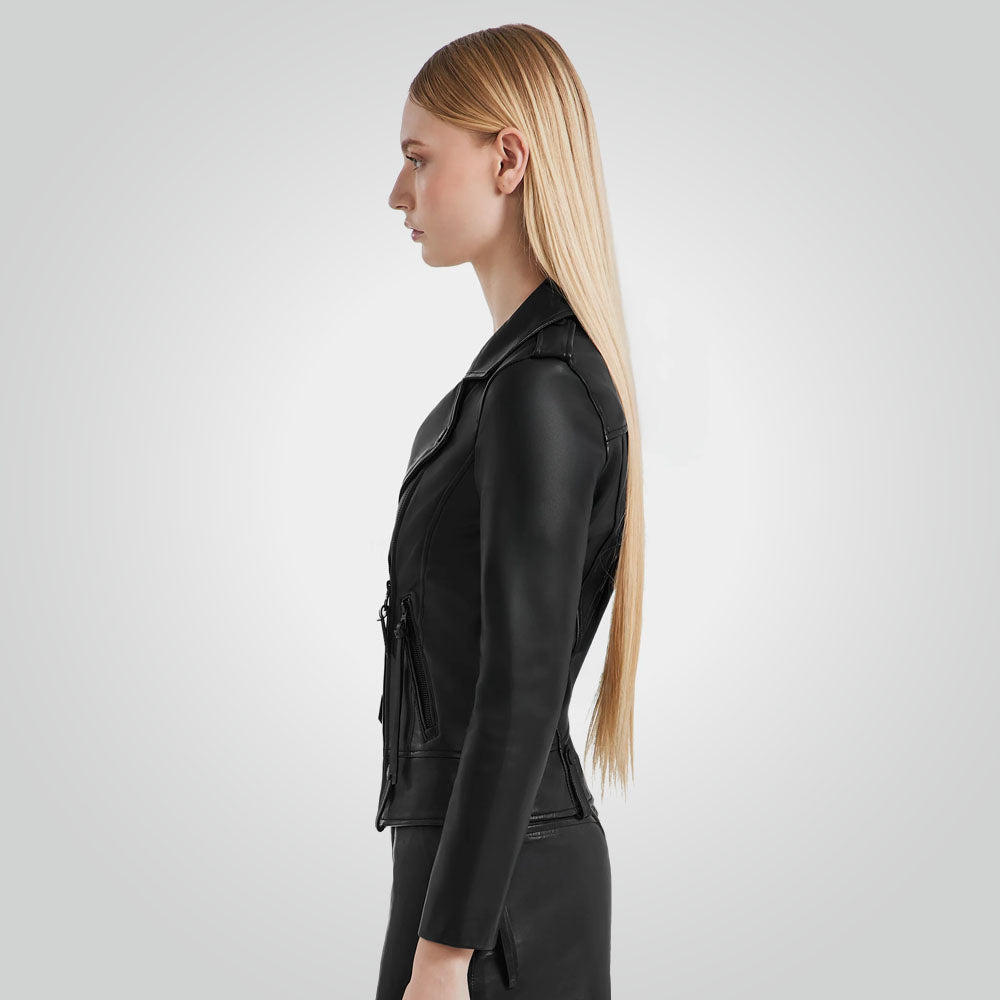 Women's Black Motorbike Leather Biker Jacket