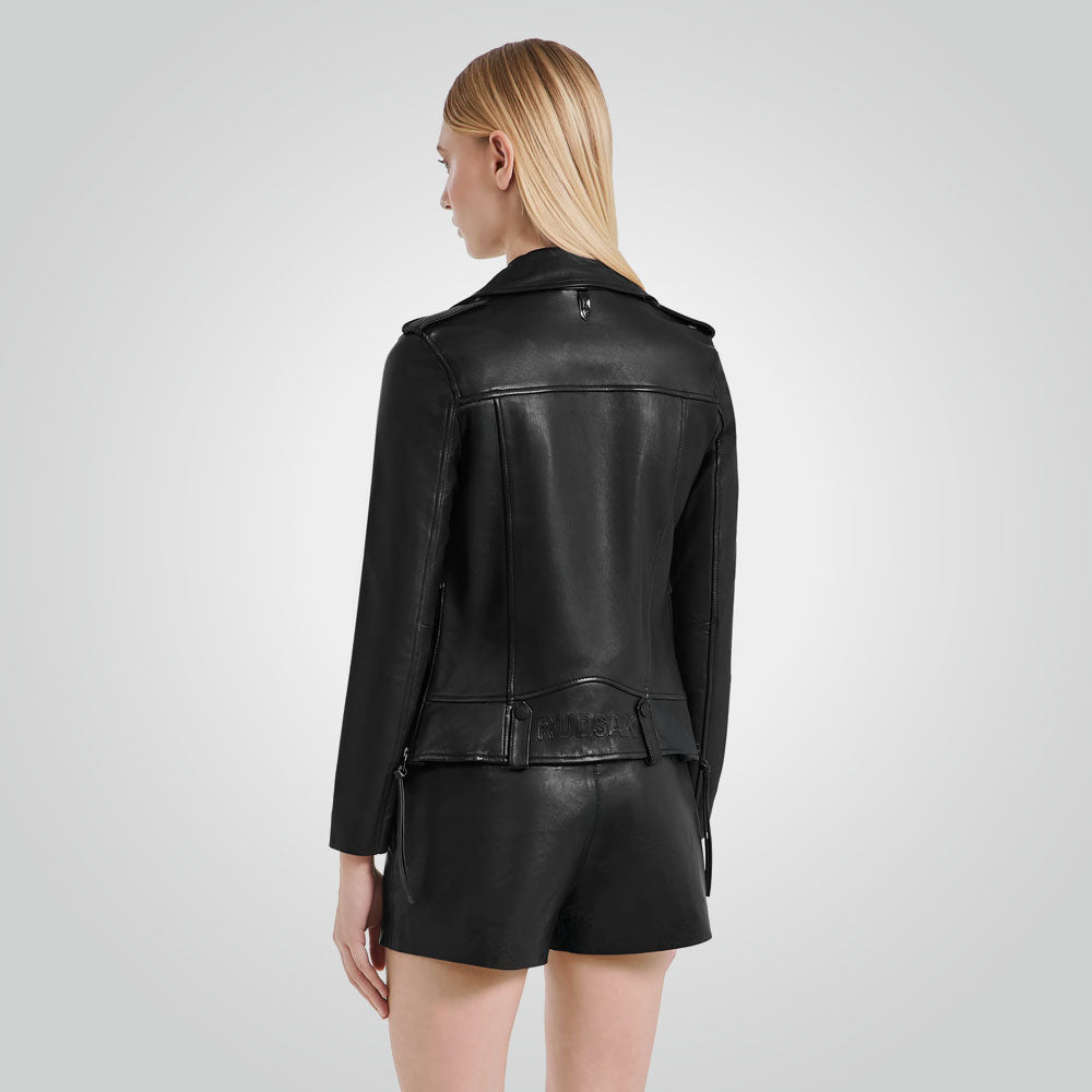 Women's Black Motorbike Leather Biker Jacket