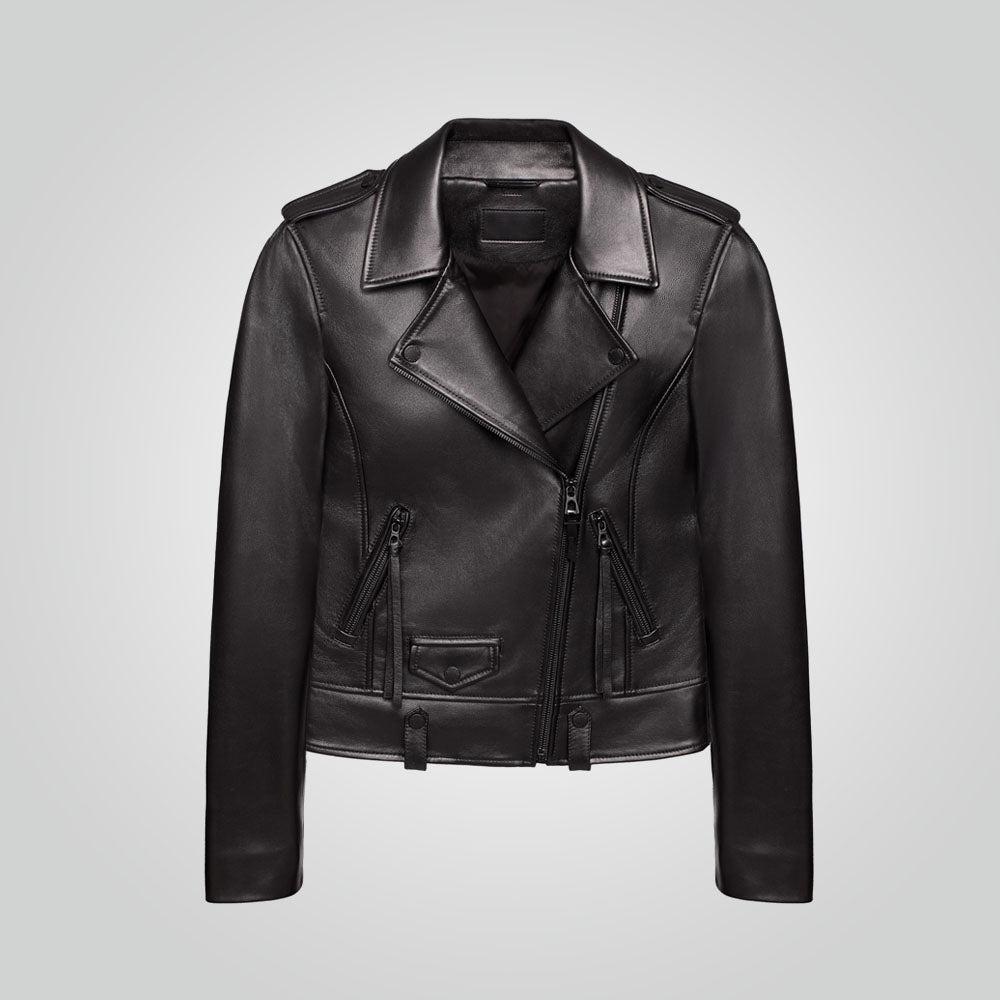 Women's Black Motorbike Leather Biker Jacket