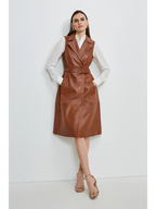 Women’s Sleeveless Tan Brown Sheepskin Leather Trench Coat