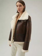 Avanzar Leather Women’s Chocolate Brown Shearling Aviator Jacket