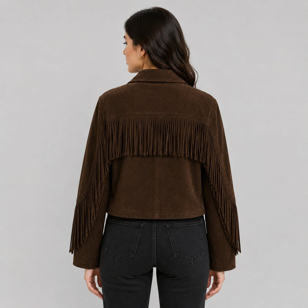 Women's Brown Suede Fringe Jacket with Western Cowgirl Festival Style