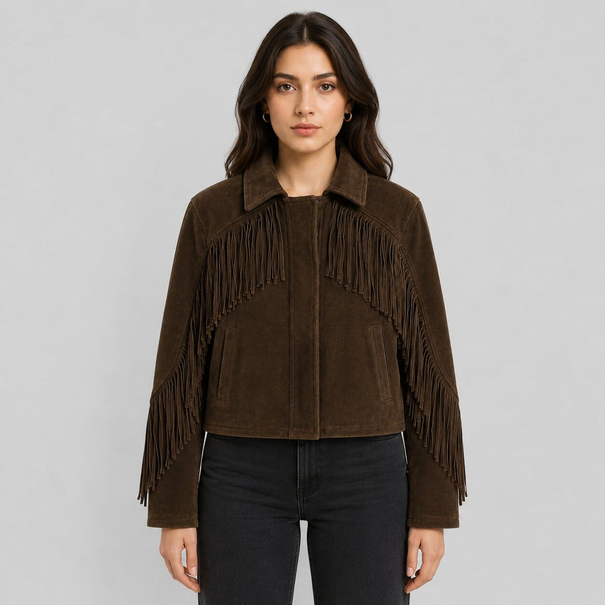 Women's Brown Suede Fringe Jacket with Western Cowgirl Festival Style