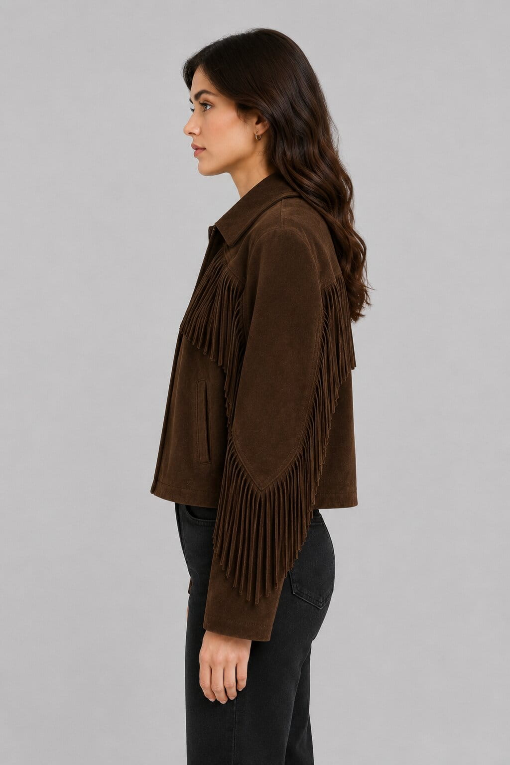 Women's Brown Suede Fringe Jacket with Western Cowgirl Festival Style