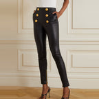 Women's Butt-Flap Zipper Black Leather Pants