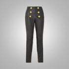 Women's Butt-Flap Zipper Black Leather Pants