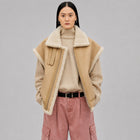 Women’s Camel Shearling Leather Vest Thick Fur Sheepskin Winter Wear