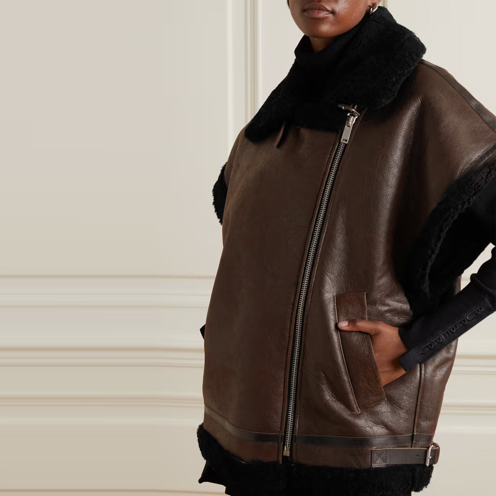 Women's Dark Brown Sheepskin Leather Shearling Vest - Luxe & Cozy