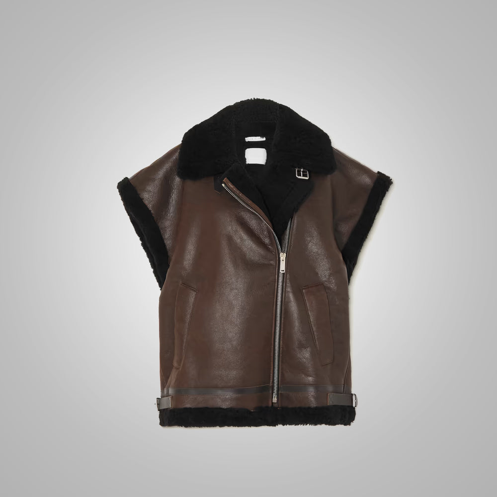 Women's Dark Brown Sheepskin Leather Shearling Vest - Luxe & Cozy