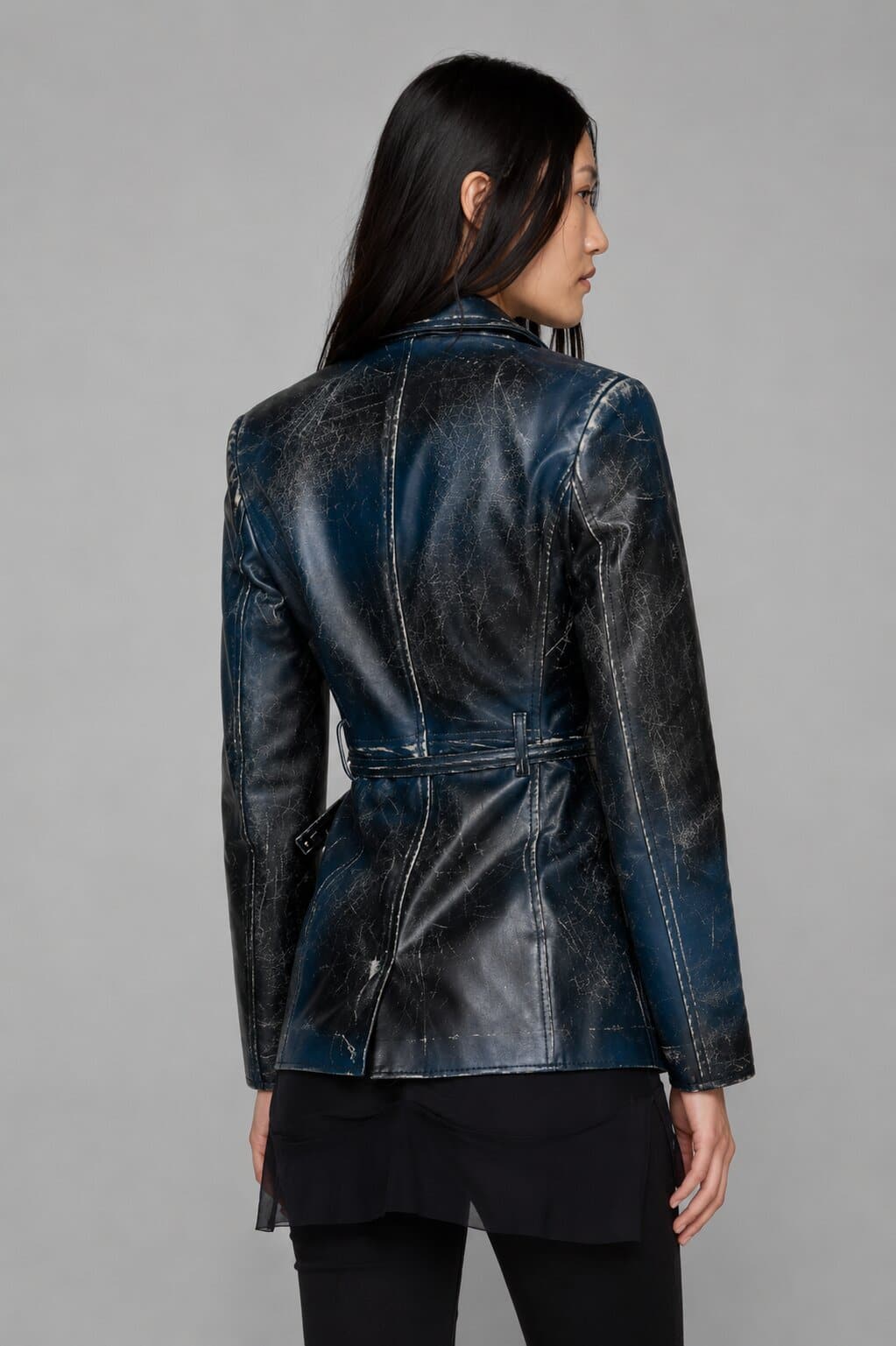 Women’s Distressed Blue Leather Blazer - Classic Design
