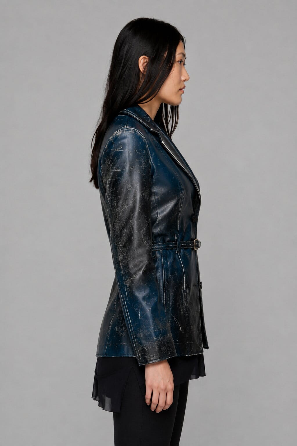 Women’s Distressed Blue Leather Blazer - Classic Design