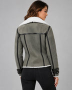 Women's Grey Shearling Leather Jacket - Classic Winter Style
