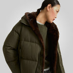 Women's Khaki Parka Down Jacket With Fur Lining