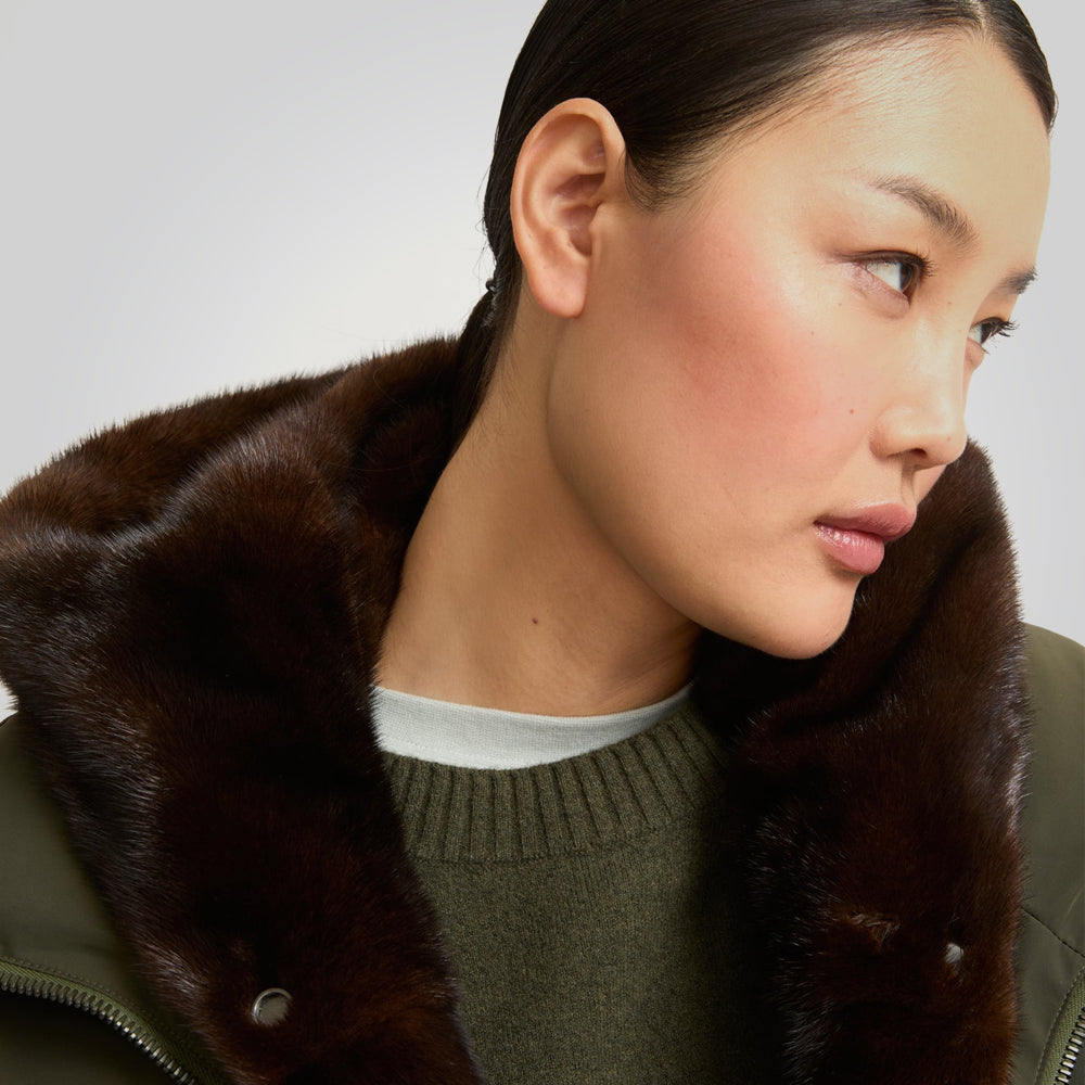 Women's Khaki Parka Down Jacket With Fur Lining