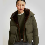 Women's Khaki Parka Down Jacket With Fur Lining