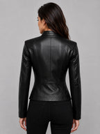Women’s Lambskin Leather Biker Jacket - Sleek Slim Fit