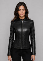 Women’s Lambskin Leather Biker Jacket - Sleek Slim Fit
