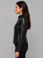 Women’s Lambskin Leather Biker Jacket - Sleek Slim Fit
