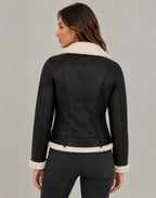 Women's Leather Shearling Biker Jacket - Faux Fur Lined Design