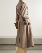 Women's Light Brown Leather Long Coat - Elegant & Sophisticated